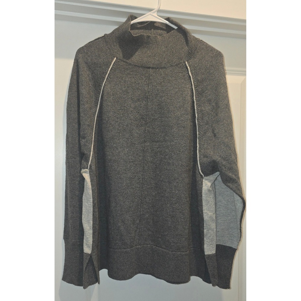 Vineyard Vines Womens Grey Colorblock Mock Neck Sweater L Cotton Blend Raglan